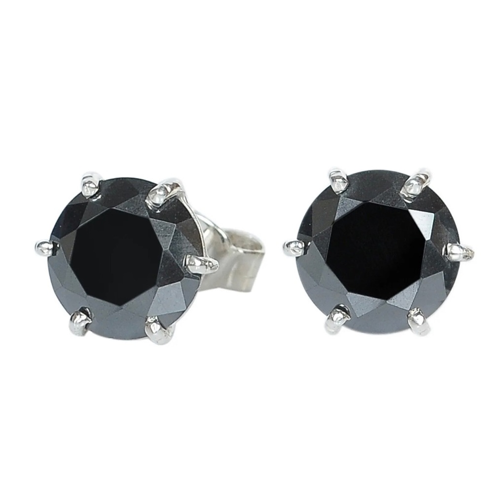 NWT 925 STERLING SILVER & 4.08 Ct NATURAL JET BLACK DIAMOND STUDS EARRINGS - Picture 2 of 11